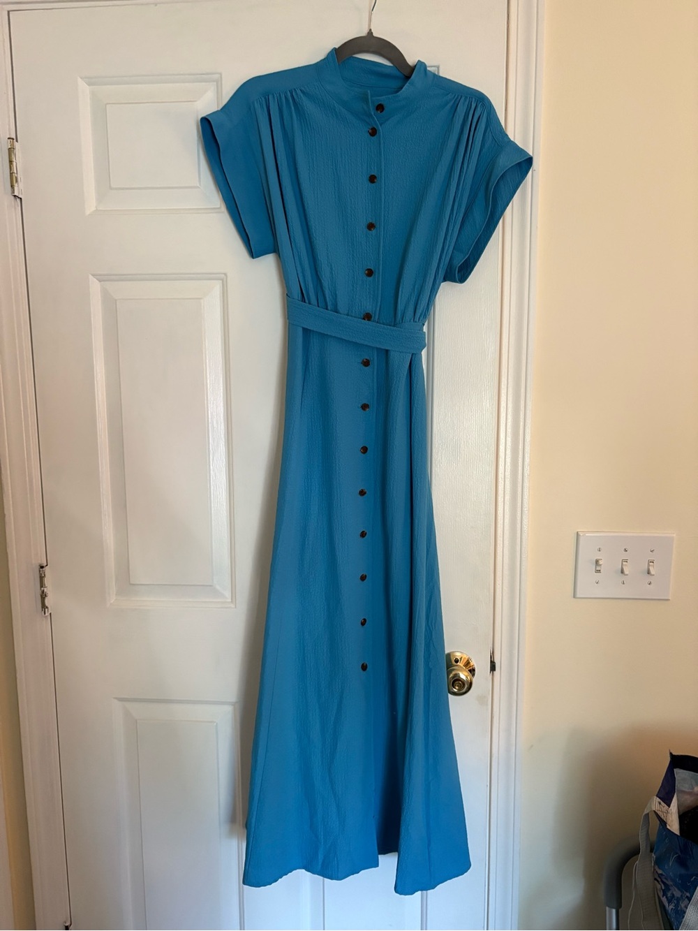 Calvin Klein Blue Button-Front Maxi Dress with Self Tie